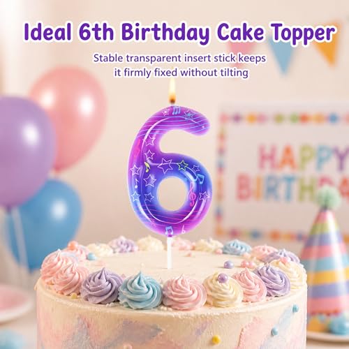 Purple Music Note 6th Birthday Candle - Kpop Cake Topper Decoration
