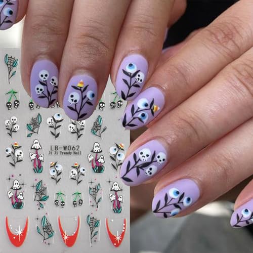 Halloween 5D Self-Adhesive Nail Art Stickers - Cute Ghost & Spider Web Decals