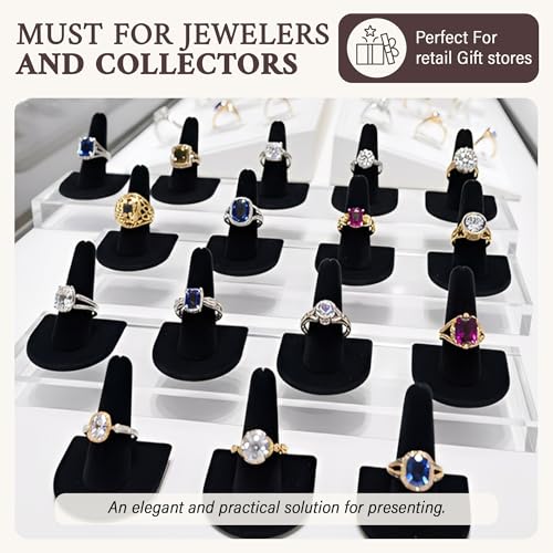 Pack of 2 Black Velvet Ring Display Stands - Jewelry Organizer for Weddings & Retail