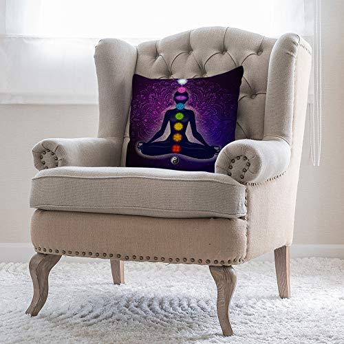 Meditating Woman Lotus Chakra Throw Pillow Cover 18x18 Cotton Linen