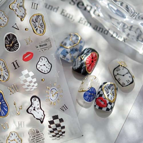 5D Embossed Gold Clock Nail Stickers Self-Adhesive Luxury Nail Decals