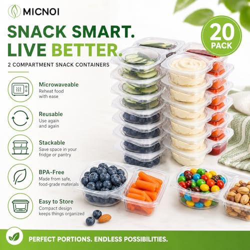 Reusable Snack Pack Containers with Lids - 2 Compartment Mini Sauce Boxes