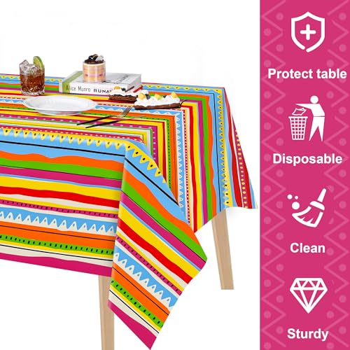 Mexican Party Tablecloths - 2 Pack Disposable Plastic 54x108
