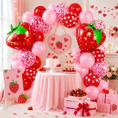 30pc Strawberry Balloon Arch Kit - Pink and Red Birthday Party Decorations