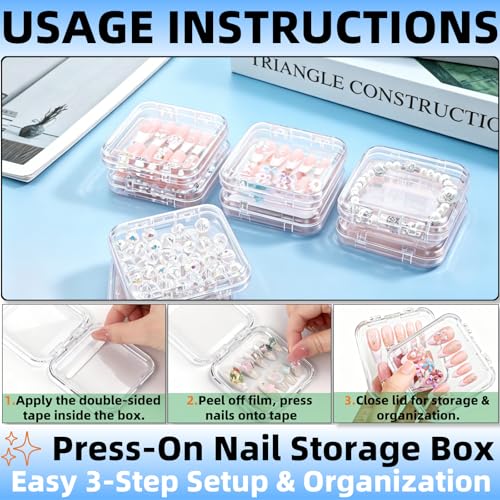 12 Pcs Clear Acrylic Press-On Nail Storage Boxes with Adhesive Tape