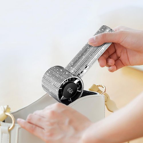 Portable Handheld Turbo Fan - Fashion Full Diamond 1800mAh USB Rechargeable Personal Battery Operated Mini Small Pocket Mini Fan for Travel/Outdoor/Vacation/Beach/Outdoor Activities (Sliver)