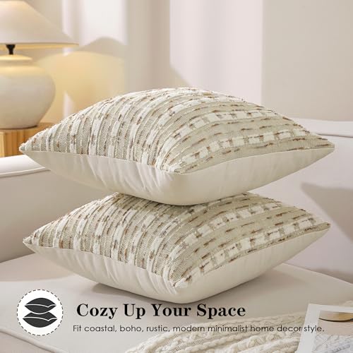 Boho Tufted Chenille Throw Pillow Covers Set of 2 - Sage Green, 18x18