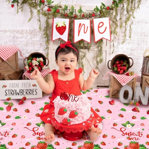 3-Pack Strawberry Tablecloths for Birthday & Baby Shower - 108x54in