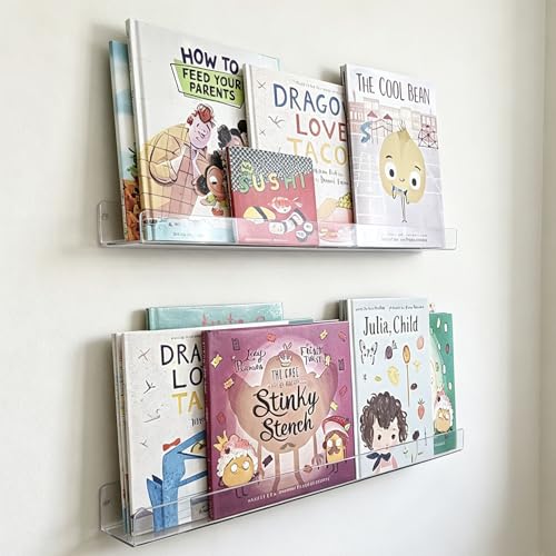 JDEA Wall-Mounted Acrylic Shelves - 6-Inch Floating Display Rack, Set of 2