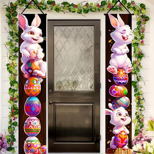 BlissYard 2-Piece Easter Porch Banner Set - Bunny & Eggs Door Decor