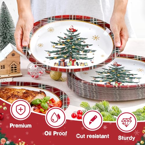 Christmas Oval Paper Plates 12 x 10 Inches Disposable Holiday Tableware Set of 50