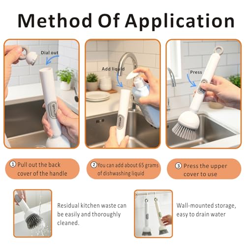 Rotating Dish Brush with Soap Dispenser - White 360° Kitchen Scrubber