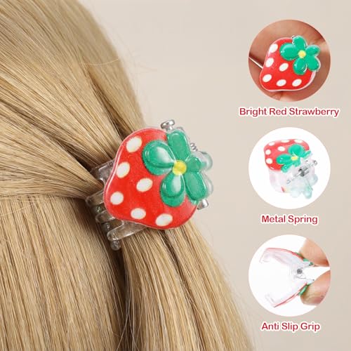 20 Pcs Mini Strawberry Hair Claw Clips Cute Tiny Fruit Barrettes