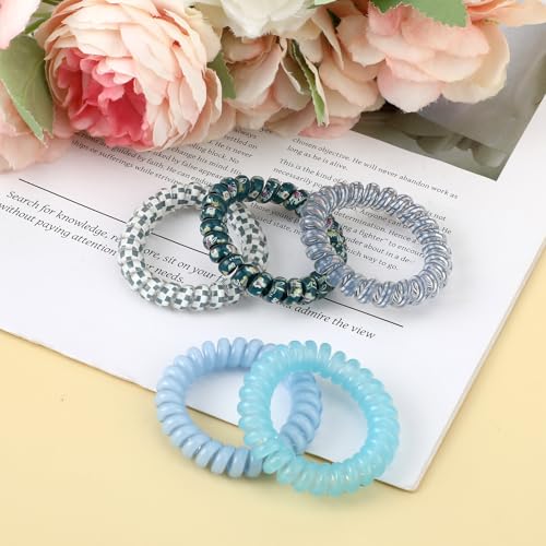 JJUNW Spiral Hair Ties 5-Pack - Waterproof No-Crease Ponytail Holders