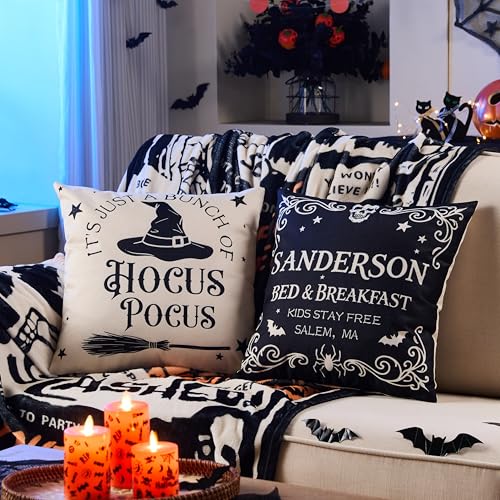 Set of 4 Vintage Halloween Pillow Covers 18x18 - Hocus Pocus Design