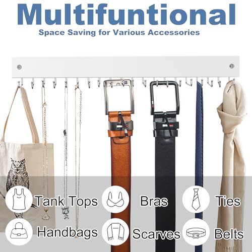 Wall-Mounted Tie Rack with 20 Hooks - White, 1 Pack Tie Organizer
