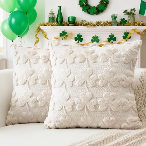 Set of 2 St. Patrick's Day Pillow Covers - Plush Velvet Shamrock 14x14 Inch