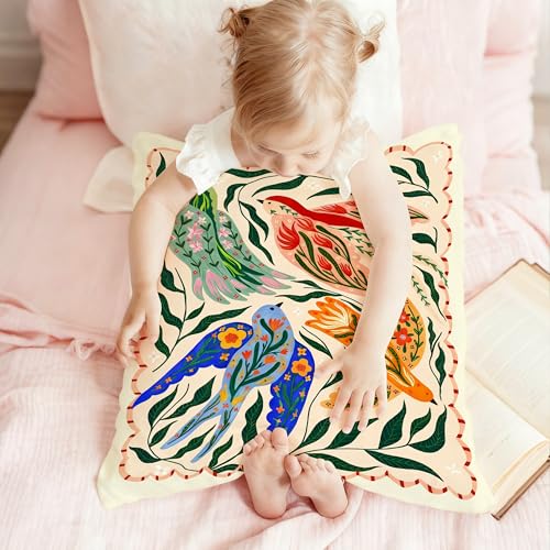 Four Little Birds Throw Pillow Cover 18x18, Soft Flannel Decorative Case