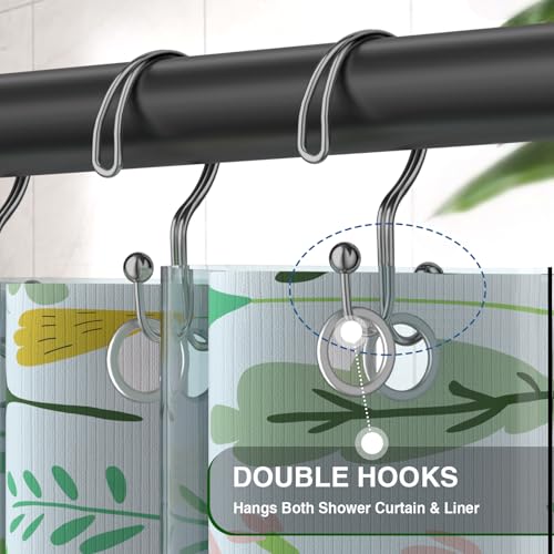 Rust Proof Silver Shower Curtain Hooks - 12 Pack, Anti-Drop Design