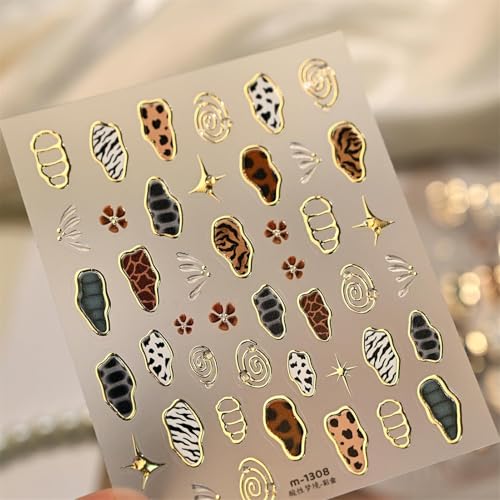 IDDFEVE Leopard Zebra Print Nail Stickers Gold Foil Geometric Decals