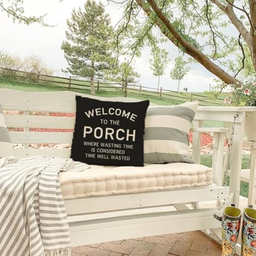 Farmhouse Throw Pillow Cover 18x18 Black - Welcome to the Porch