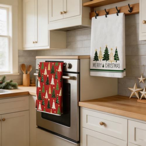 Christmas Kitchen Towels 4 Pack - Microfiber Dishcloths for Holiday Decor