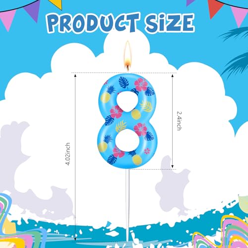 MTLEE Hawaiian Blue and Pink Cartoon Number Birthday Cake Candle