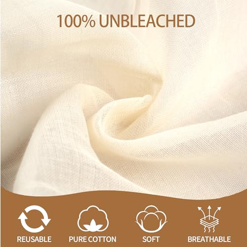 Siligruppo 4-Pack Hemmed Cheesecloths 20x20in Reusable Unbleached Cotton for Cheese Making & Nut Milk