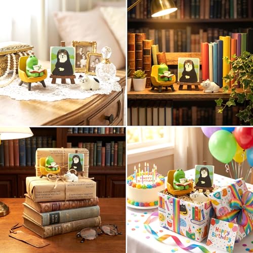 RAQWI Frog Reading Figurines Set of 4 - Mini Resin Desk Decor, First Set