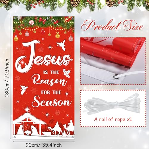 Nativity Door Cover Backdrop - Jesus is the Reason for the Season banner 70.9 x 35.4 in with Rope