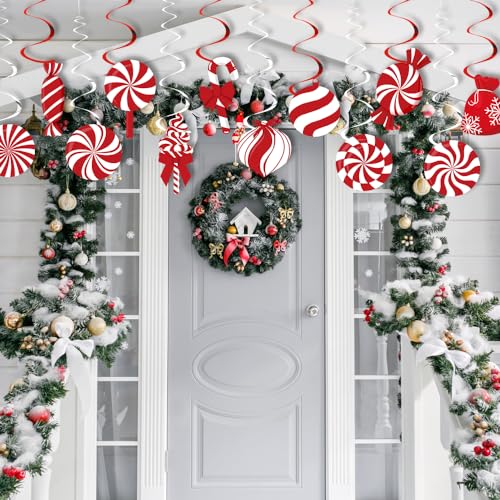 Christmas Candy Hanging Swirl Decorations Set - 60 Pcs Festive Xmas Decor