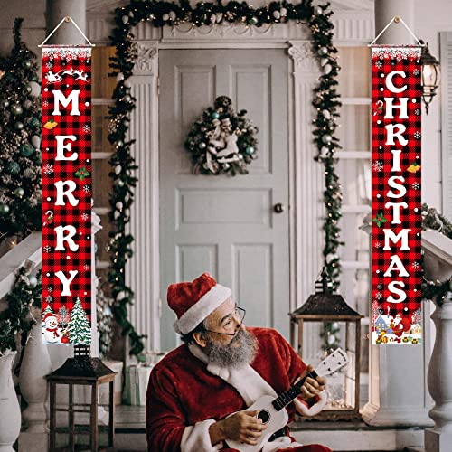 Christmas Decorations Banner - Merry Christmas Porch Door Sign 72x12 Inches