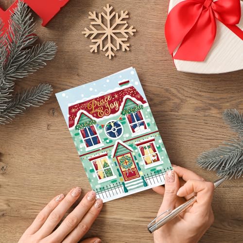 Gooji Vintage Christmas Card with Envelopes Town House Holiday Greeting