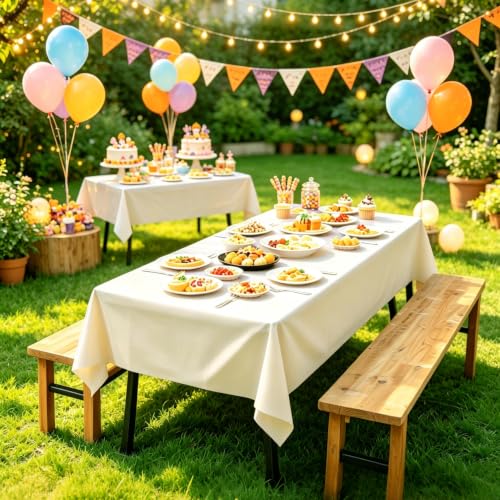 54 x 108 Inch Ivory Disposable Plastic Tablecloths - 2 Pack