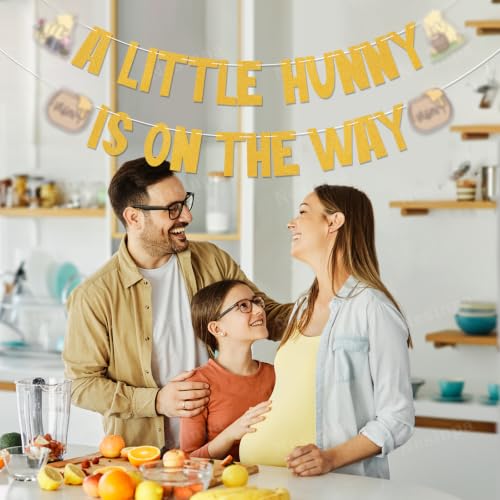 A Little Hunny is on the Way Gold Glitter Banner - Bear Baby Shower Decorations