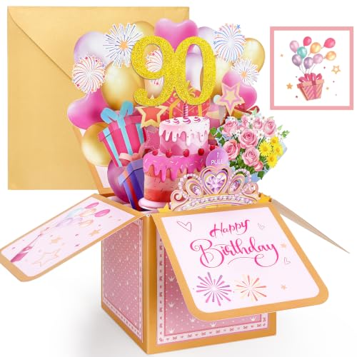 90th Birthday Card for Women - Pull-Out Pop Up Design