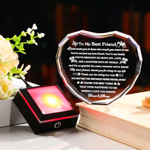 Best Friend Crystal Heart Gift with LED Base - Friendship Gift for Women