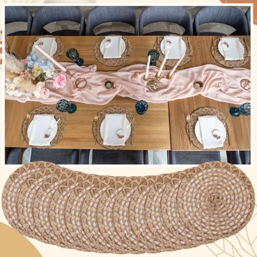 Natural Woven Round Placemat 13 Inch Set of 24 - Rustic Boho Table Decor
