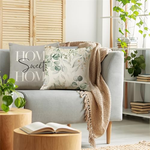 KISVODS 18x18 Spring Eucalyptus Throw Pillow Covers - Farmhouse Set of 4