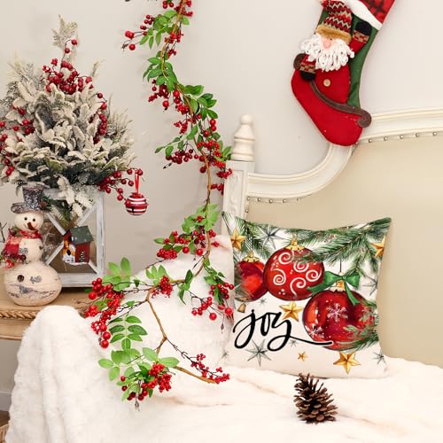 AACORS Christmas Pillow Cover 18x18 Inch – Baubles & Stars Decor