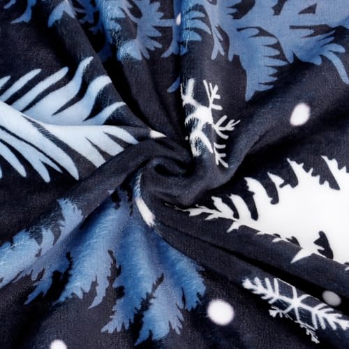Dark Blue Christmas Throw Blanket Snowflake Tree Fleece 50x60 Inches - Cozy Holiday Gift