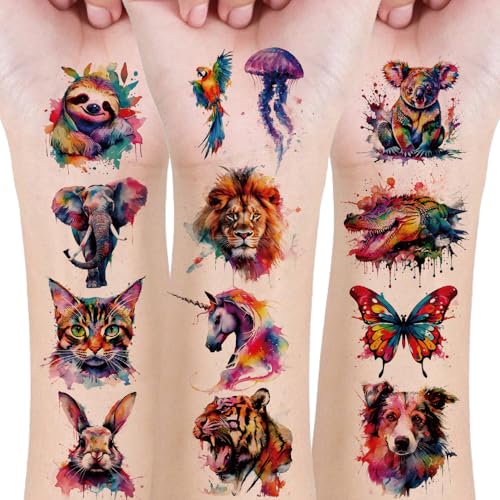 Watercolor Animal Temporary Tattoos 30 Sheets Party Favors