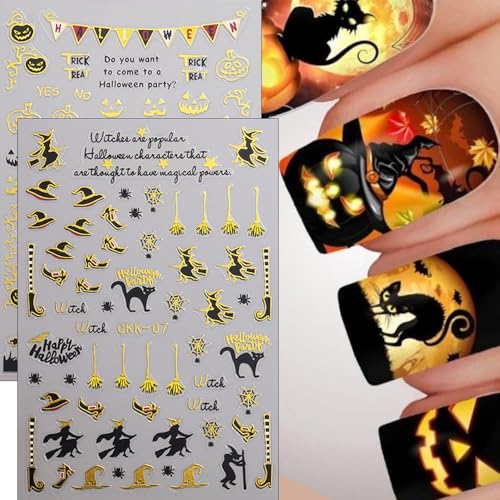 12 Sheets Halloween Nail Stickers 3D Self-Adhesive Decals Pumpkin Ghost
