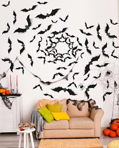 120 Pcs 3D Halloween Bat Decorations - 5 Sizes for Indoor Use