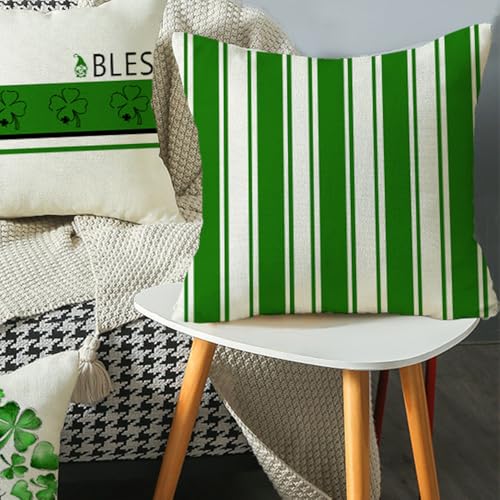 St Patrick's Day Pillow Covers Pack of 4 - Green Heart & Stripes 18x18