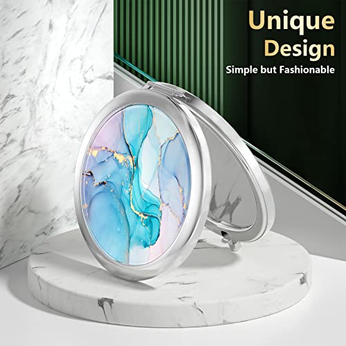 Nipichsha 2-Sided Compact Travel Makeup Mirror - 2.75" Silver Marble