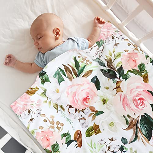 DILIMI Pink Flower Baby Blanket 40x30in Soft Plush Unisex Nursery Throw