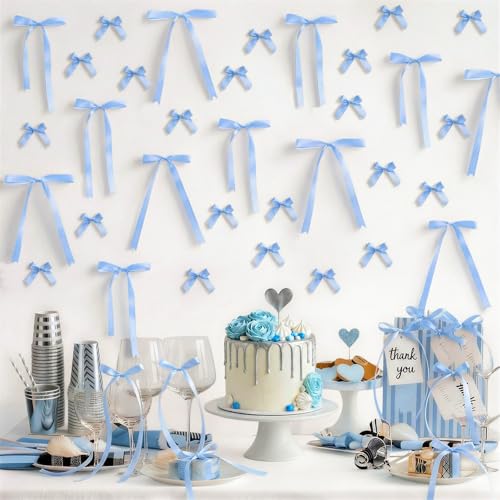 60PCS Blue Bow Decorations for Birthday & Baby Showers