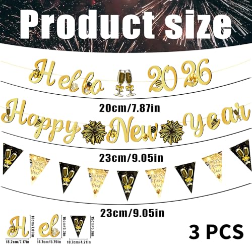 Happy New Year Party Banner - Black & Gold 12ft Decoration