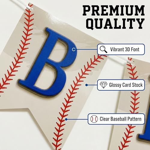 Baseball Happy Birthday Banner - 3D Sports Party Decoration for Kids & Adults